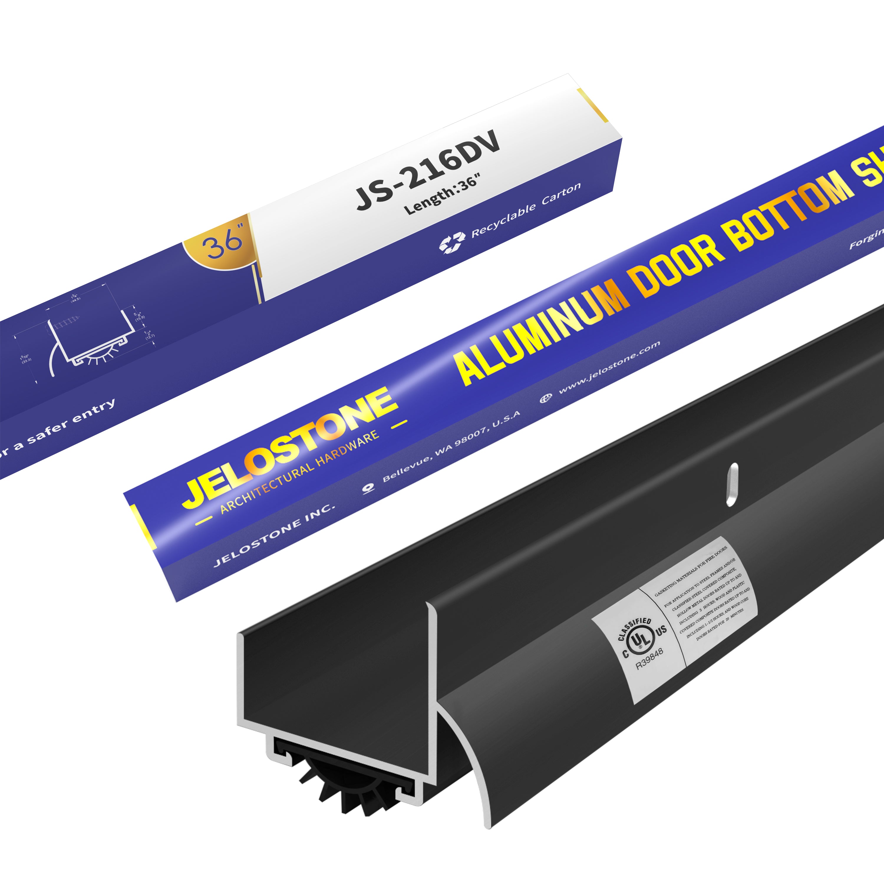 JELOSTONE 36 Inch U-Shaped Aluminum Door Bottom Sweep with Drip