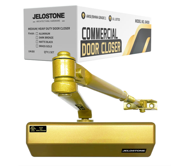 JELOSTONE Medium/Heavy Duty, Commercial Door Closer D4000, ANSI Grade 1, UL 3 Hour Fire Rated, ADA Compliant, Adjustable Spring Size 1-6 for Doors (44-330lb, 30-60 in), Indoor/Outdoor