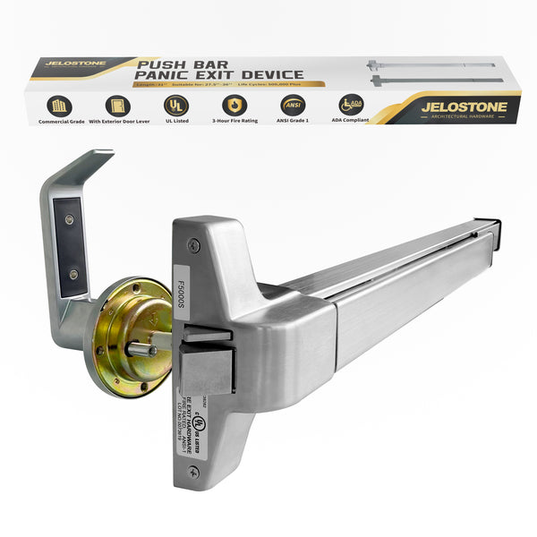 JELOSTONE Commercial Push Bar Panic Exit Device with Exterior Lever, UL 3-Hour Fire Rated ADA Grade 1, 31'' Emergency Exit Panic Door Hardware for 27.5''-36'' Wood Metal Door