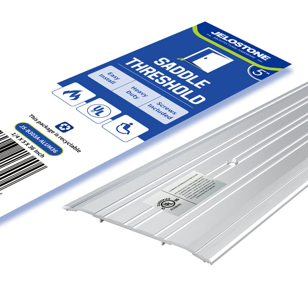 JELOSTONE 5" W x 1/4" H x 36" L - Commercial Aluminum Door Threshold- Door Saddle- ADA accessible Barrier Free- Fire Rated- Door Thresholds for Exterior Doors, B303A