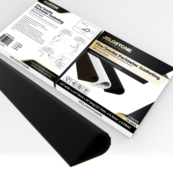 JELOSTONE 2 Pack - 20FT Fire/Smoke Perimeter Gasketing - Self-Adhesive Silicone Weather Stripping, 1/2" W x 1/4" TH, High Temp & Fire Rated, Soundproof & Weatherproof Seal, JS-SN86