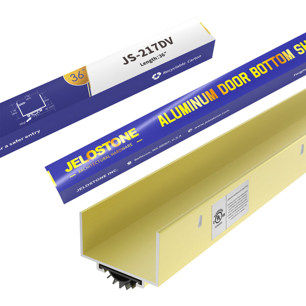 JELOSTONE 36 Inch U-Shaped Aluminum Door Bottom Shoes - Fire Rated Weather Stripping Seal for Exterior Doors, Vinyl Insert, JS-217DV-36