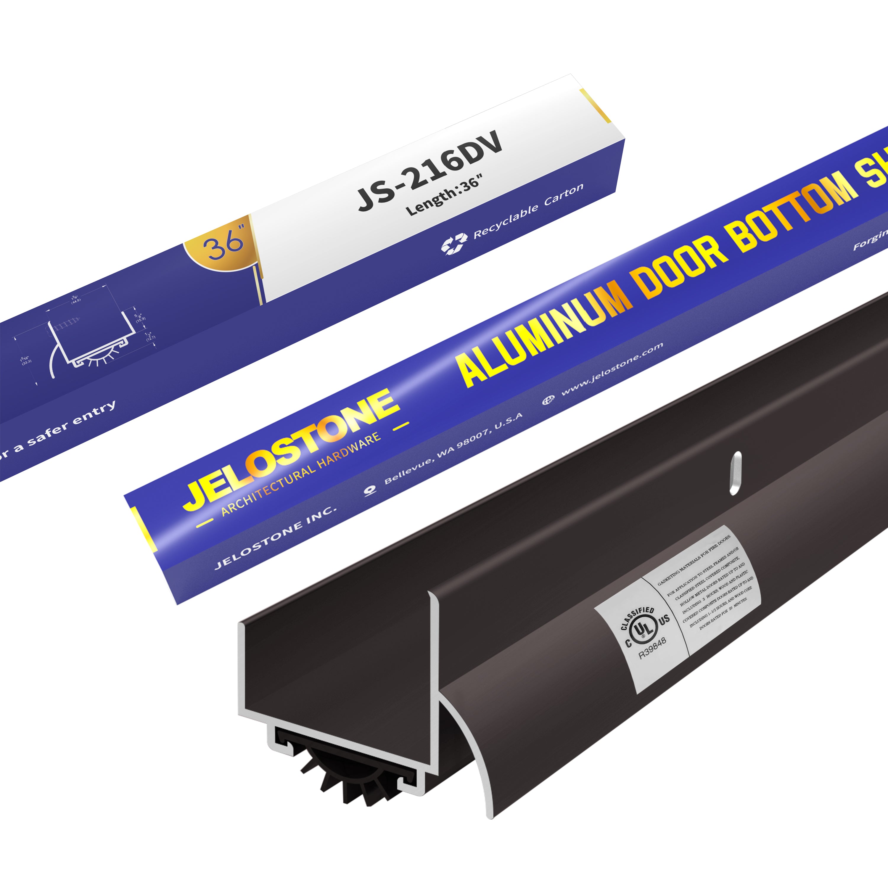 JELOSTONE 36 Inch U-Shaped Aluminum Door Bottom Sweep with Drip