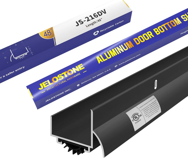 JELOSTONE 48 Inch U-Shaped Aluminum Door Bottom Sweep with Drip Cap - Fire Rated  Weather Stripping Seal for Exterior Doors, Vinyl Insert, JS-216DV-48