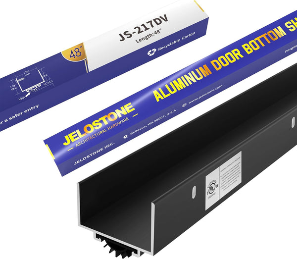 JELOSTONE 48 Inch U-Shaped Aluminum Door Bottom Shoes - Fire Rated Weather Stripping Seal for Exterior Doors, Vinyl Insert, JS-217DV-48