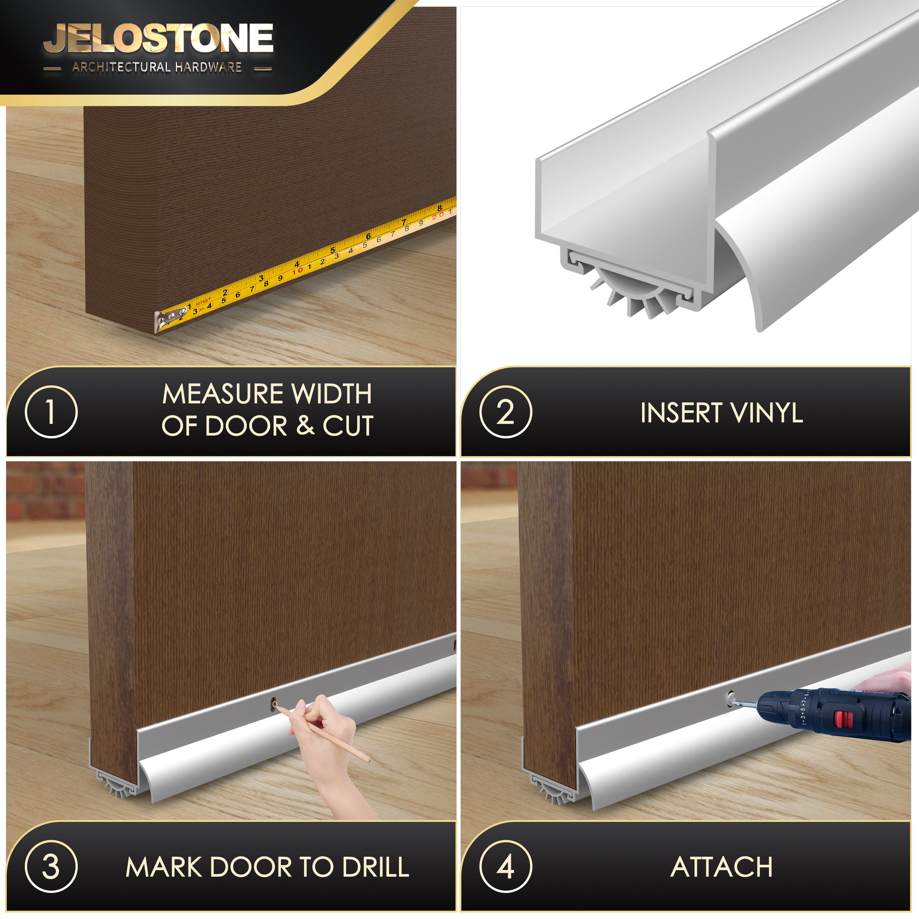 JELOSTONE 48 Inch U-Shaped Aluminum Door Bottom Sweep with Drip