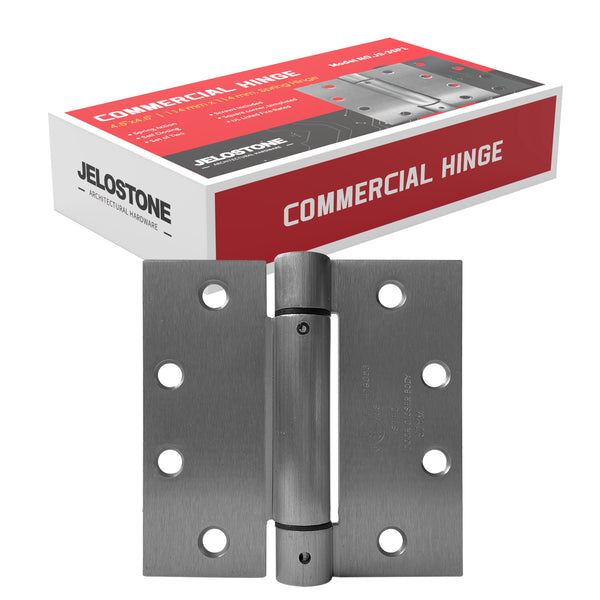 JELOSTONE 2 Pack - 4.5"x4.5" Self Closing Reversible Door Hinge JS-3SP1- Heavy Duty Commercial Spring Door Hinge - UL Listed with Complete Installation Hardware