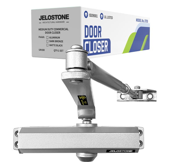 JELOSTONE Medium Duty Commercial Door Closer D700, 3 Valves Closing/Latching/Backcheck, UL 3 Hour Fire Rated, Fixed Size #3 Spring Power, Door (55-150LB/33-36 in), Indoor/Outdoor
